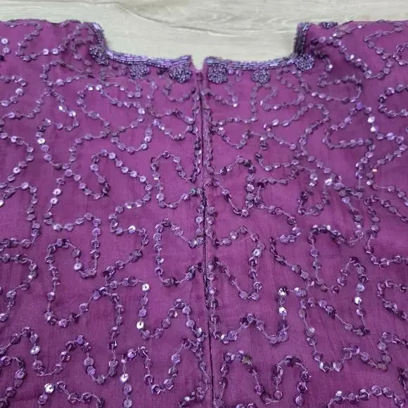 Vintage 90's Purple Beaded Short Sleeve Dress With Shoulder Pads Womens Size 2X - Picture 11 of 16